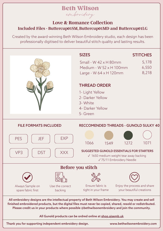 Buttercup 01 Digital Download Embroidery File