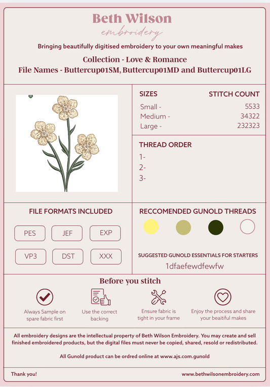 Buttercup 03 Digital Download Embroidery File