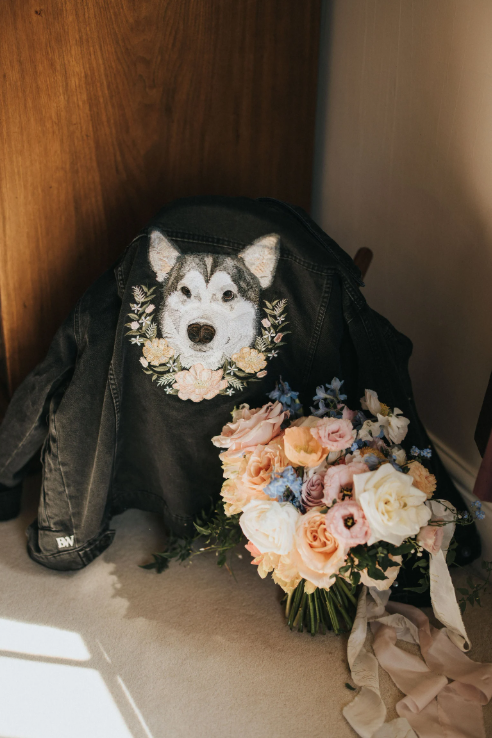 Custom Large Pet Portrait Denim Jacket with Floral Wreath