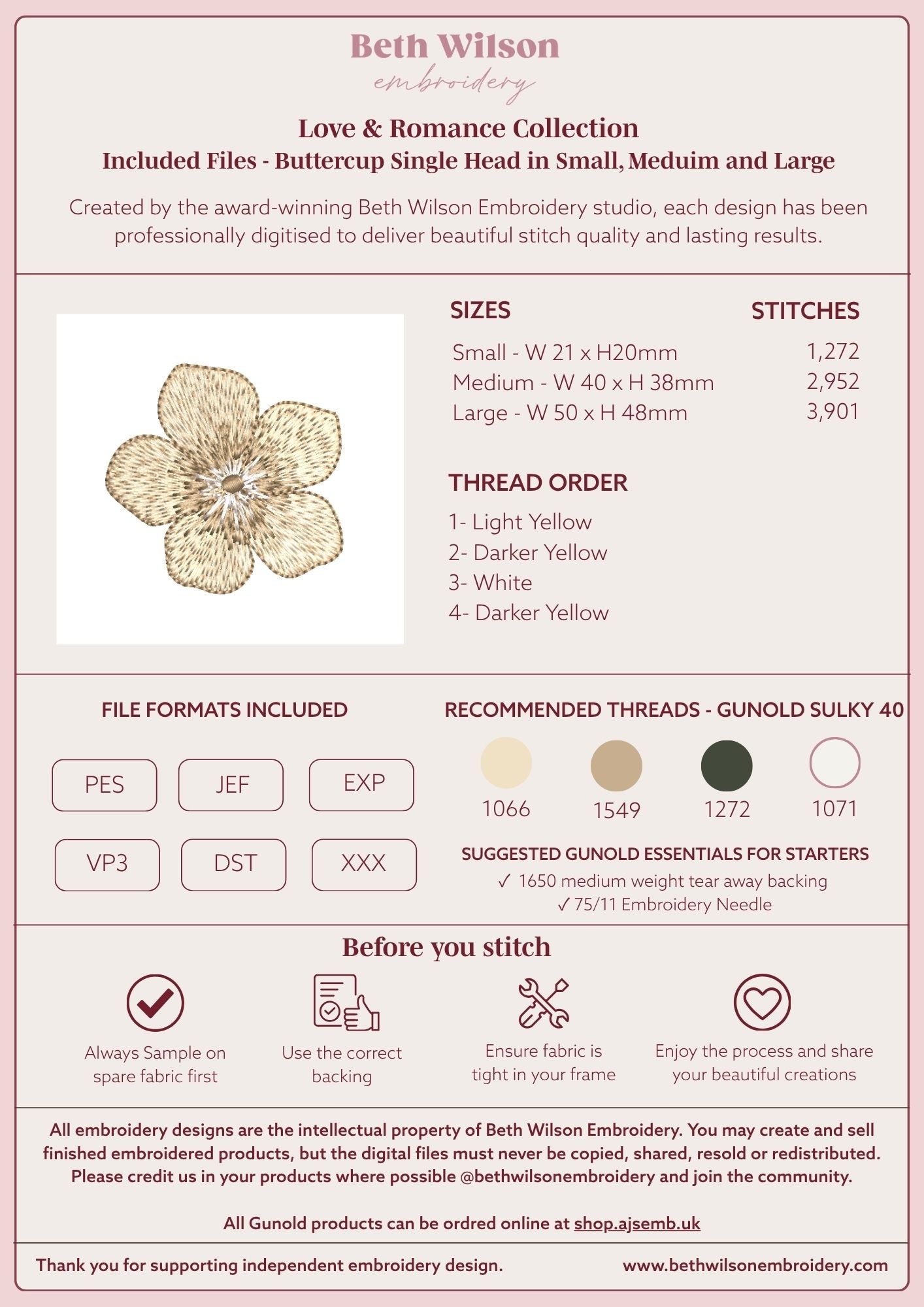 Buttercup Digital Download Embroidery File
