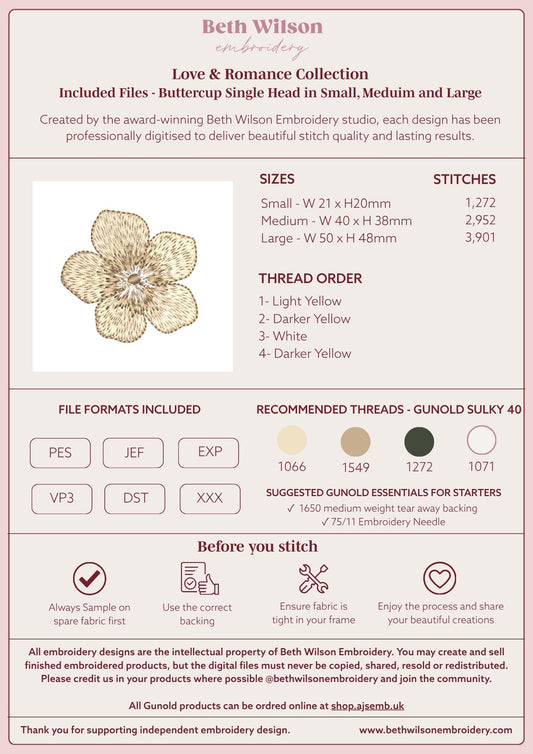 Buttercup Digital Download Embroidery File