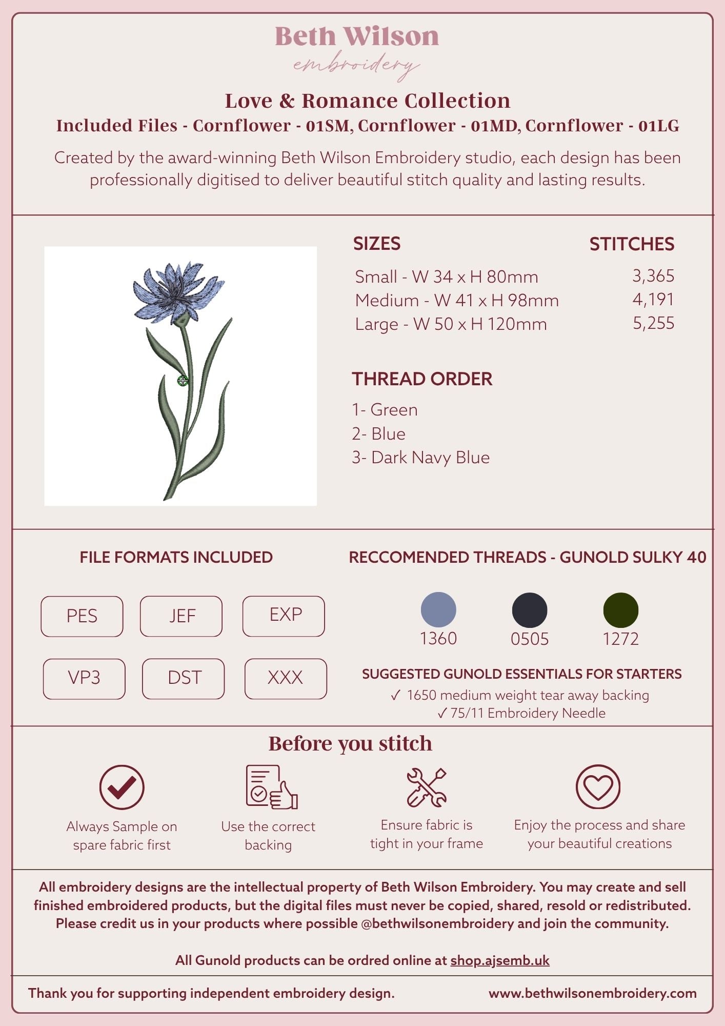 Cornflower 01 Digital Download Embroidery File - Instant Download