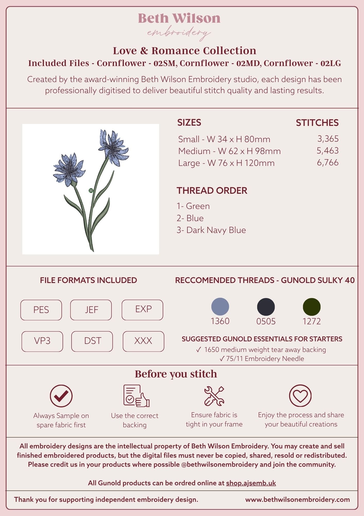 Cornflower 02 Digital Download Embroidery File - Instant Download