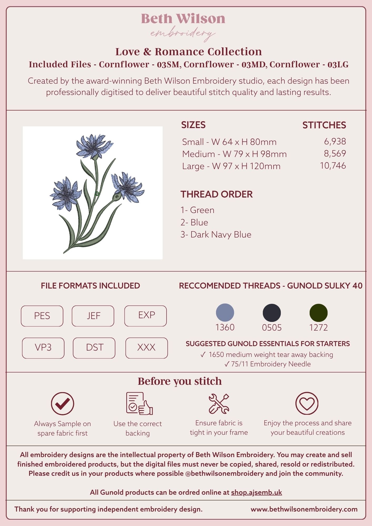 Cornflower 03 Digital Download Embroidery File - Instant Download