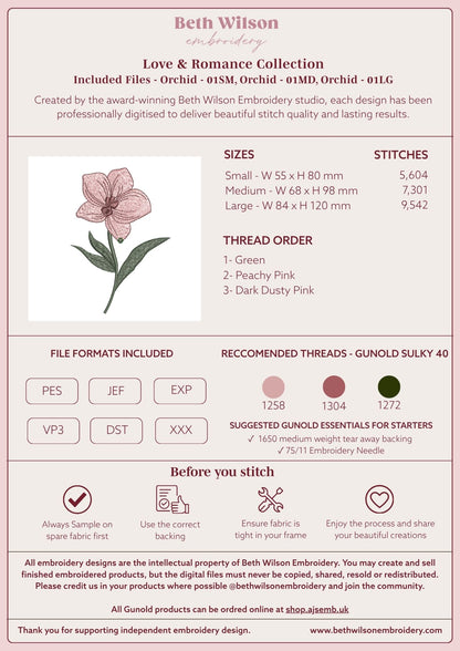 Orchid 01 - Digital Download - Machine Embroidery File