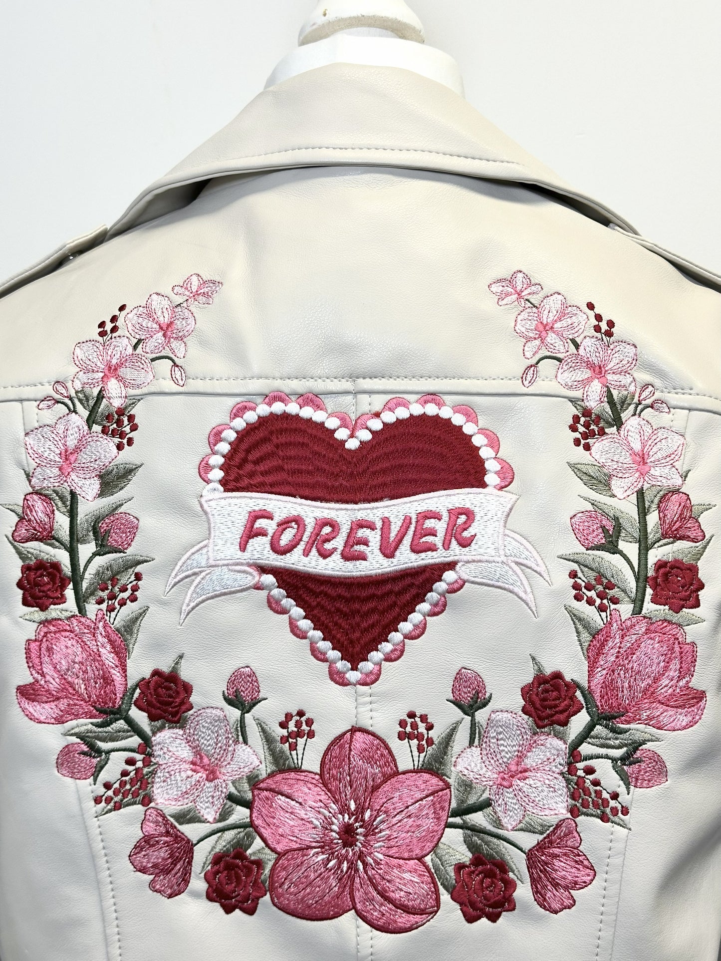 Forever Floral Heart Custom Embroidered Jacket - Faux Leather