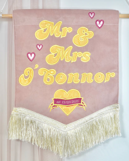 Small Custom Velvet Luxury Wedding Banner - Mr & Mrs