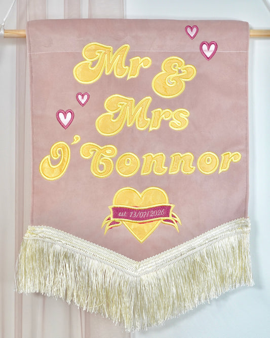 Small Custom Velvet Luxury Wedding Banner - Mr & Mrs