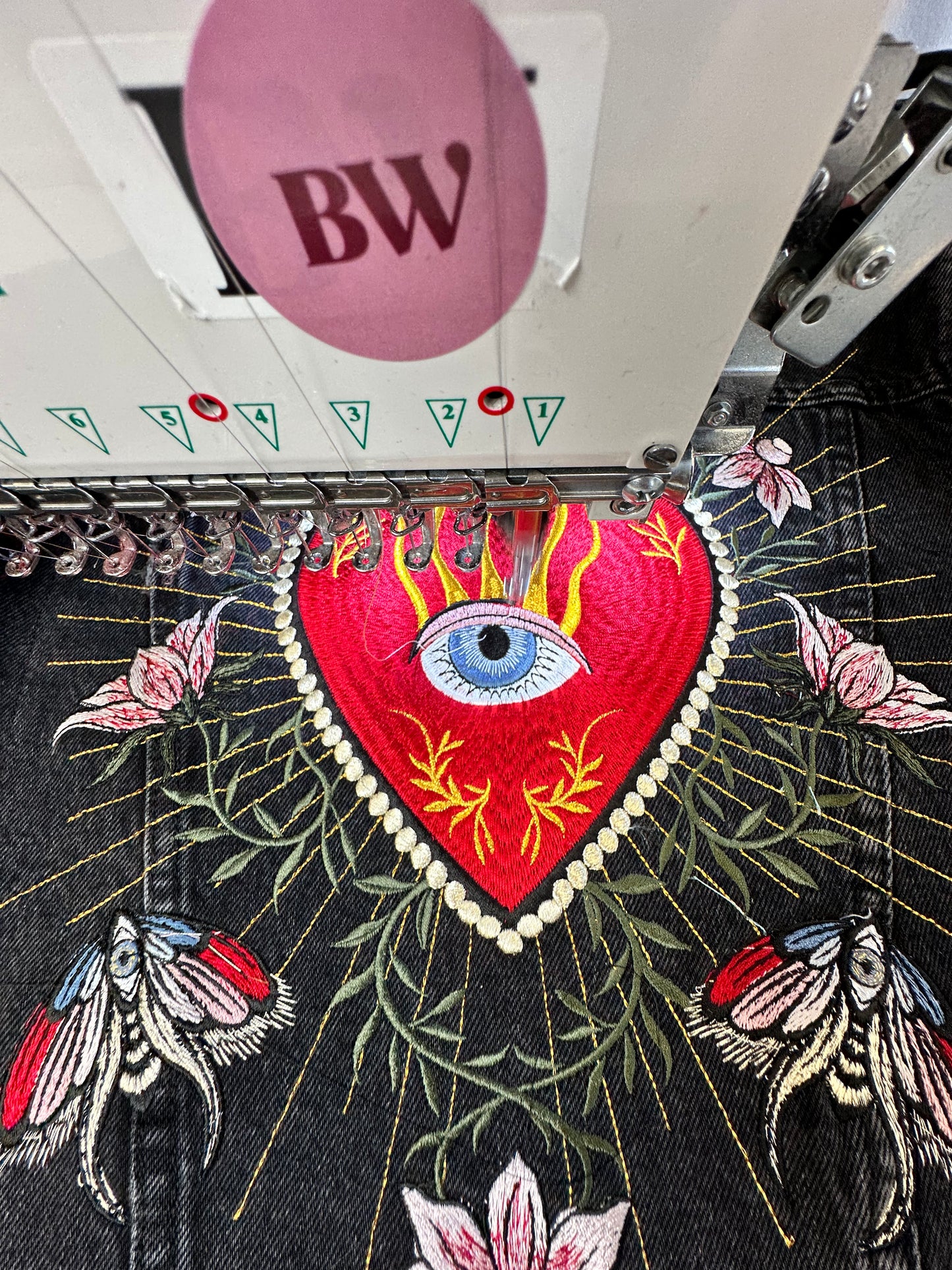 Custom Heart Eye Sacred Celestial Butterfly Floral Denim Jean Embroidered Jacket