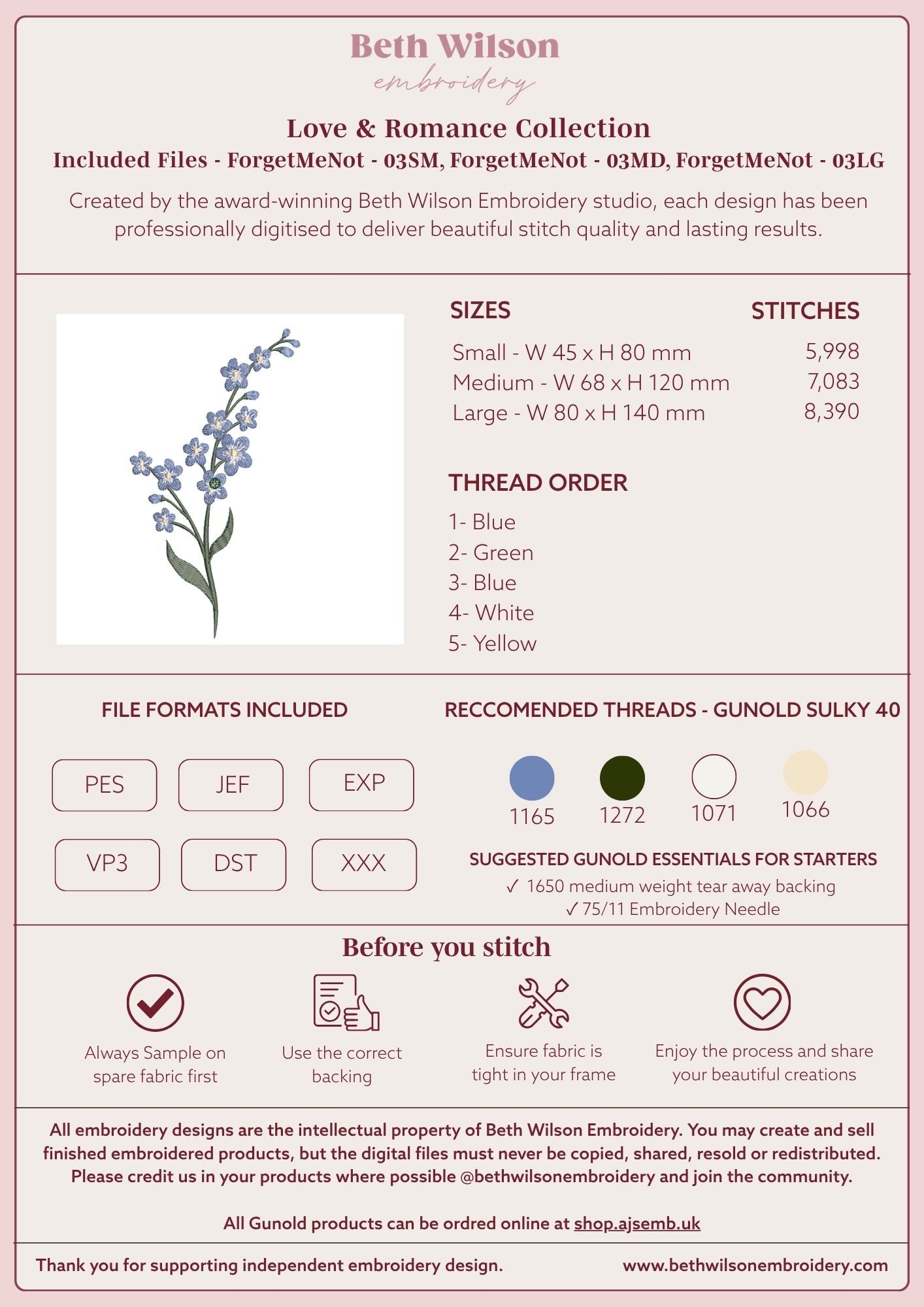 Forget Me Not 03 Digital Download Embroidery File - Luxury Instant Download