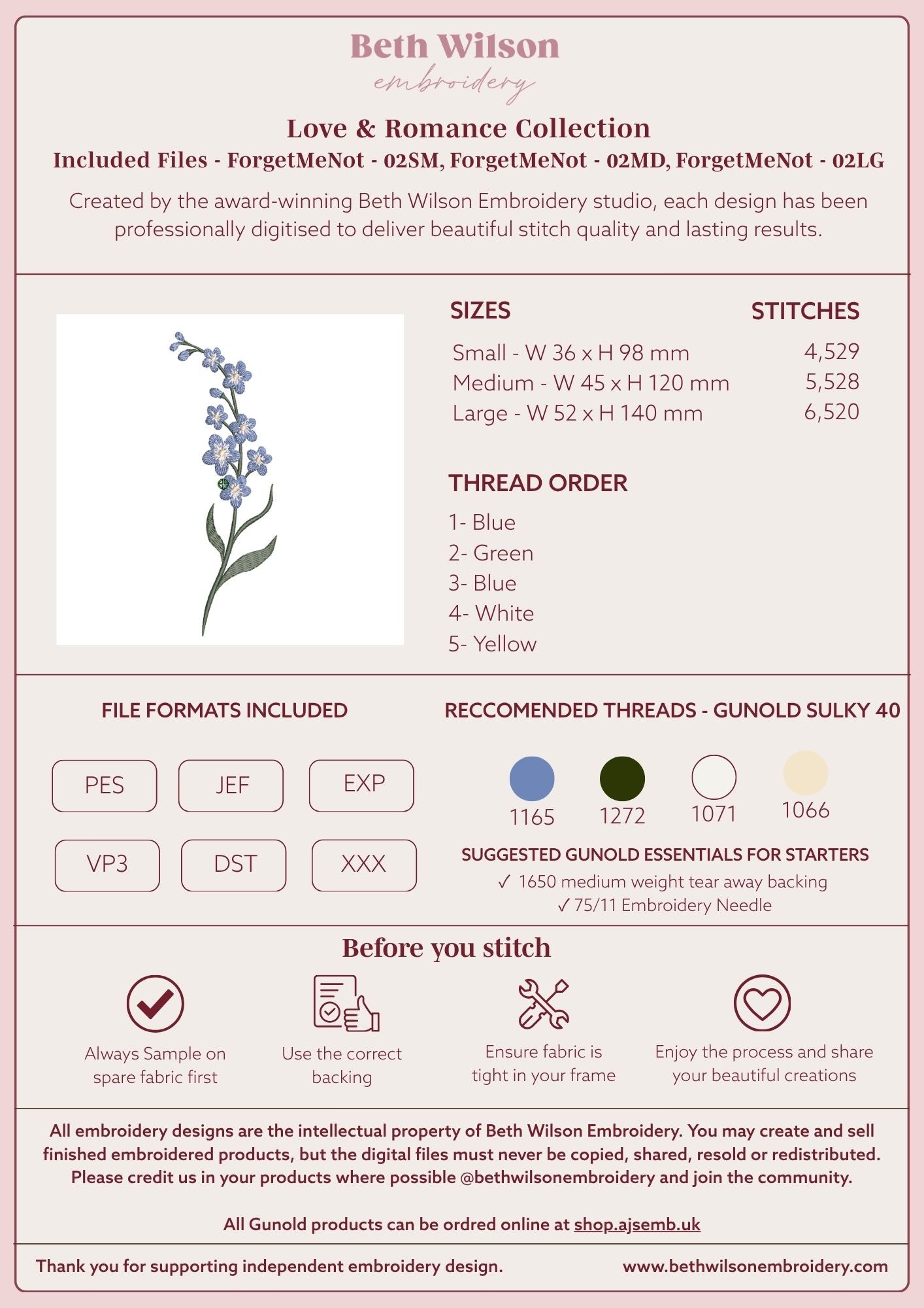 Forget Me Not 02 Digital Download Embroidery File - Luxury Instant Download