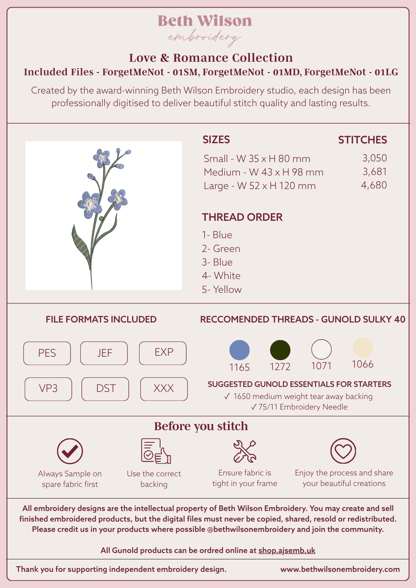 Forget Me Not 01 Digital Download Embroidery File - Luxury Instant Download