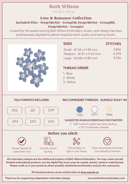 Forget Me Not - Machine Embroidery Design - Instant Download