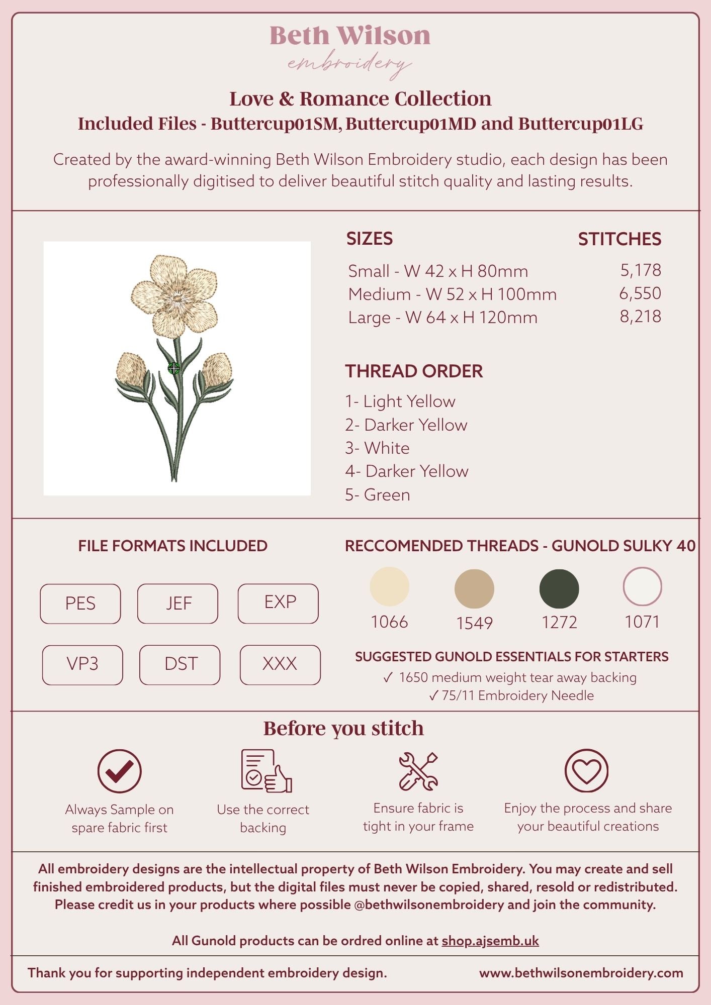 Buttercup 01 Digital Download Embroidery File