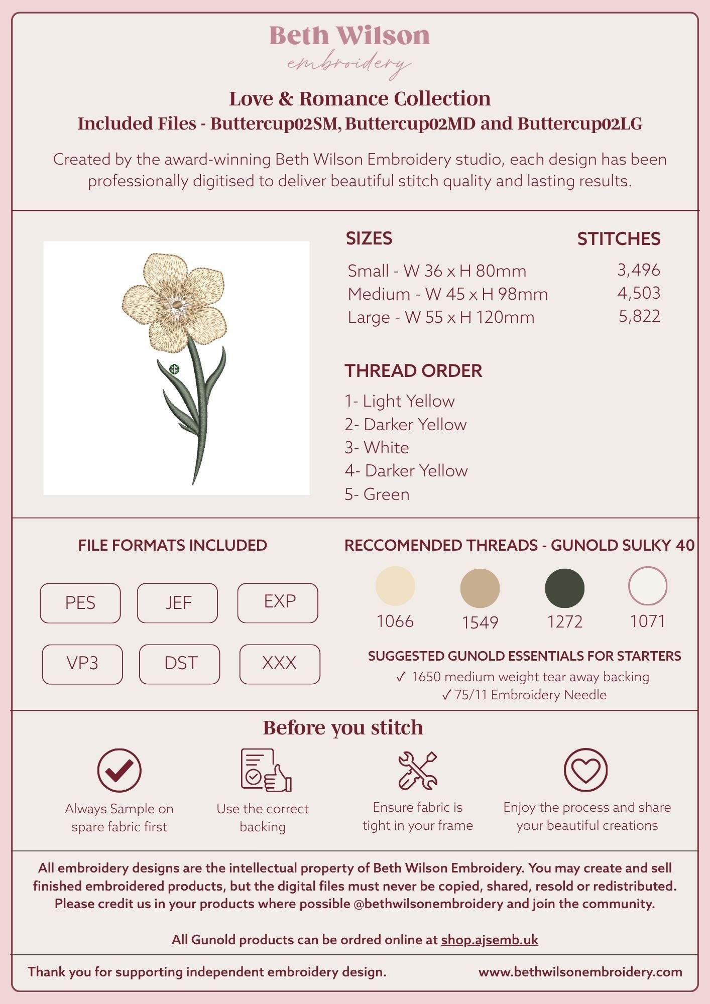 Buttercup 02 Digital Download Embroidery File