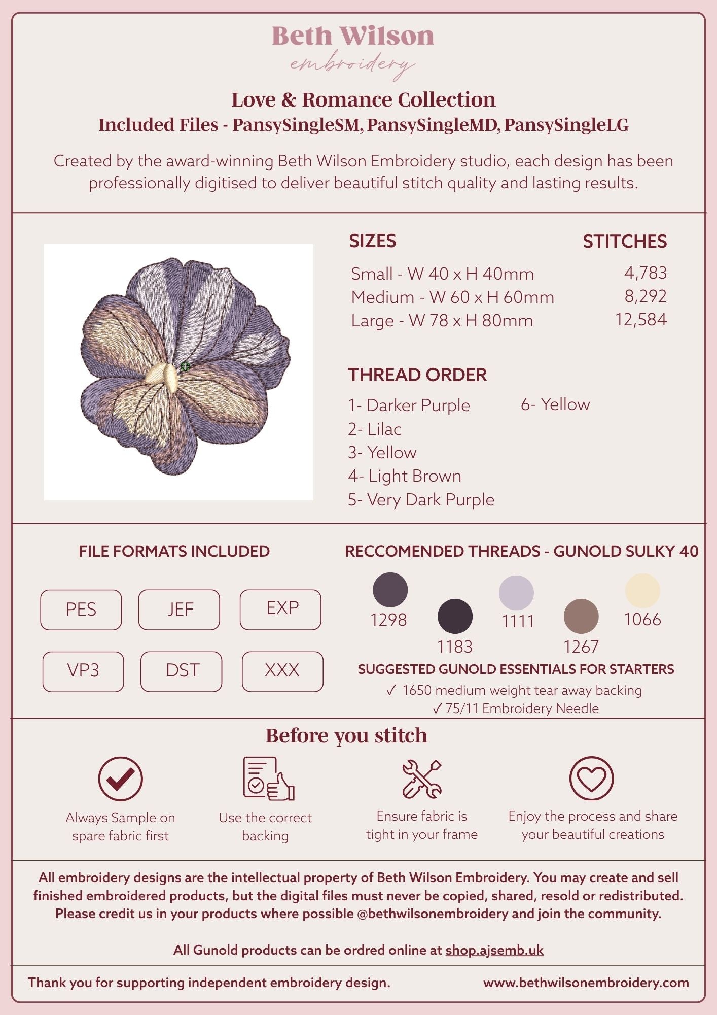 Pansy Single Head Digital Download Embroidery File - Luxury Instant Download