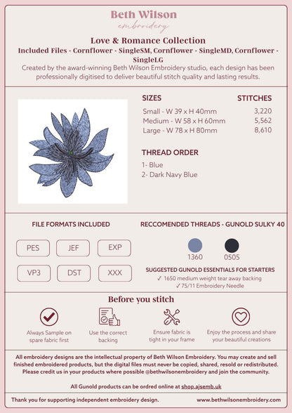 Cornflower Embroidery Machine Files - Instant Download