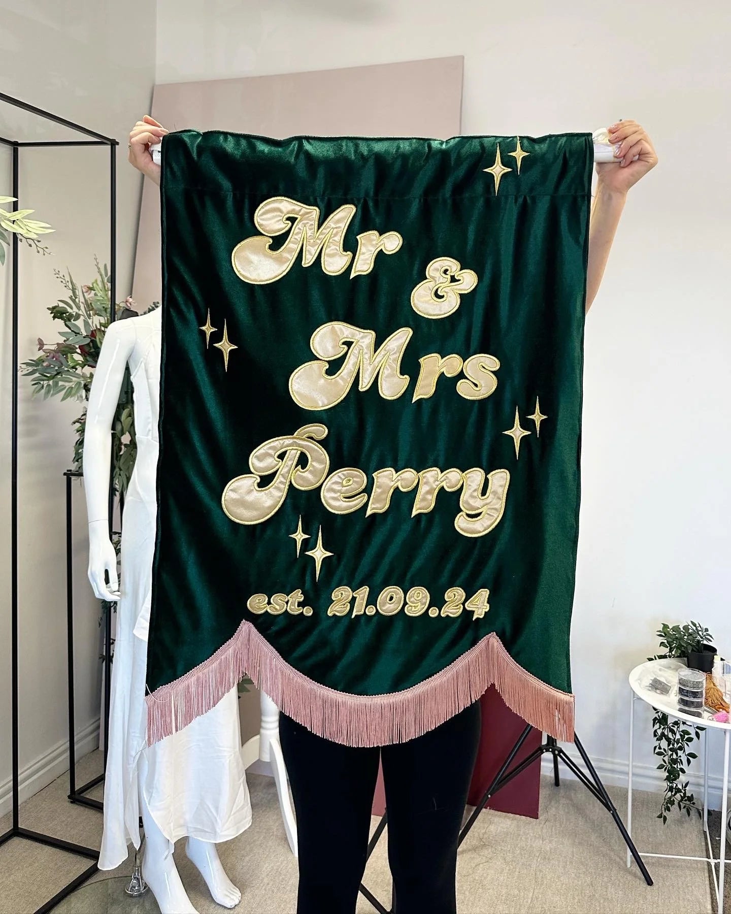 Custom Embroidered Velvet Wedding Banner: Personalized Event Decor