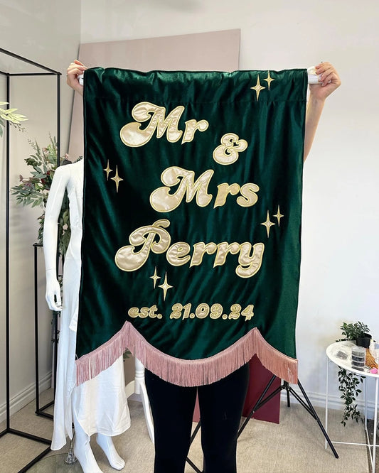 Handmade Custom Embroidered Wedding Banners & Luxury Event Signage