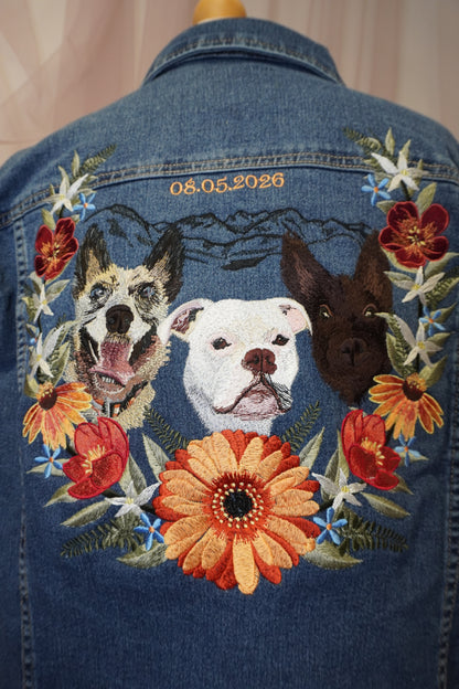 DEPOSIT for Bespoke Embroidered Pet Portrait with Custom Florals