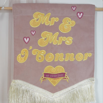 Small Custom Velvet Luxury Wedding Banner - Mr & Mrs