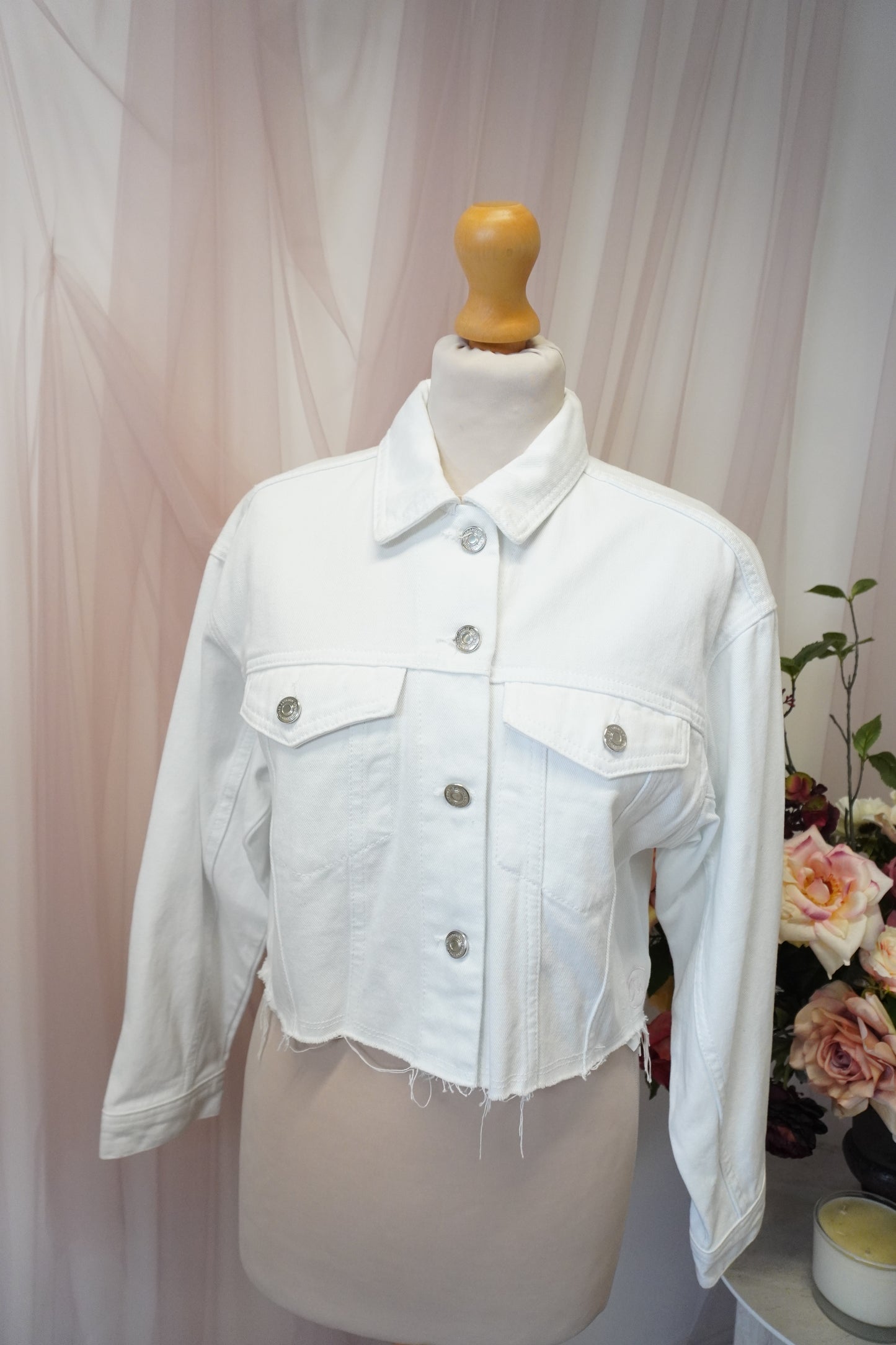 White Denim Wifey Wedding Bridal Jacket Luxury Embroidery Purple Pink Pastel - Women's