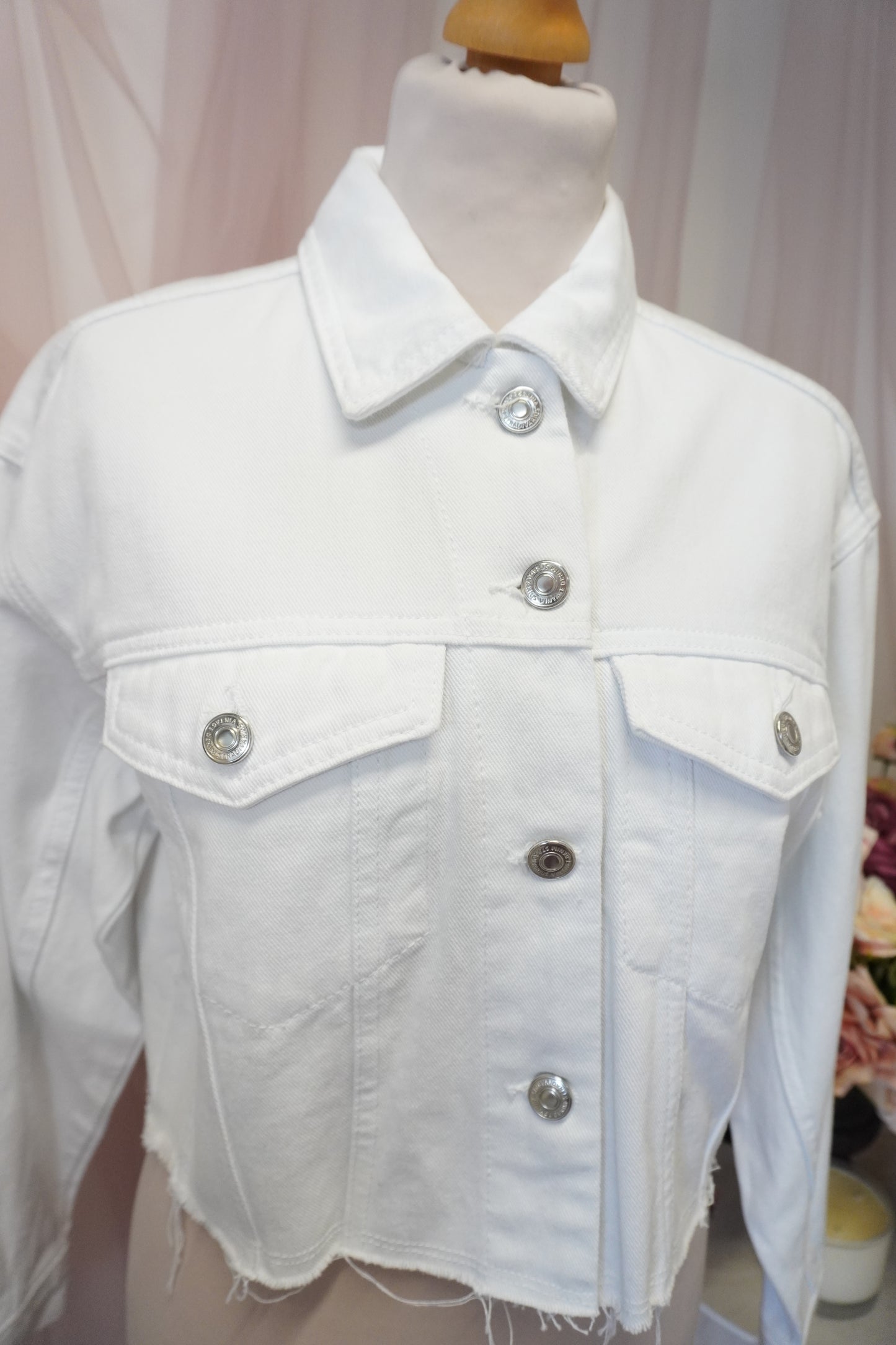 White Denim Wifey Wedding Bridal Jacket Luxury Embroidery Purple Pink Pastel - Women's