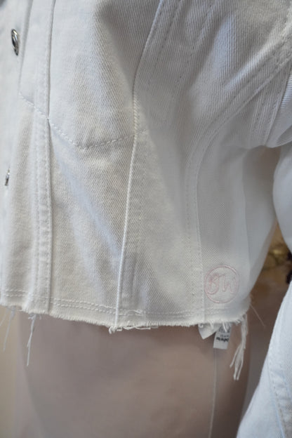 White Denim Wifey Wedding Bridal Jacket Luxury Embroidery Purple Pink Pastel - Women's