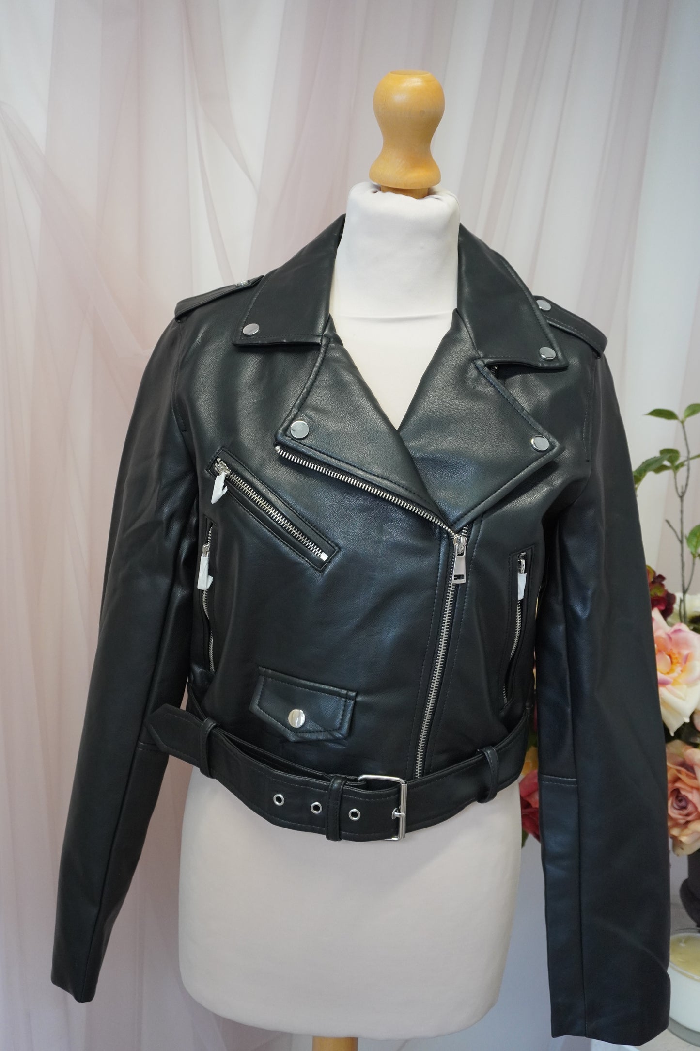 Written In The Stars Celestial Embroidered Black Cropped Faux Leather Jacket - Zodiac Star Sign Clouds Stars Sun Moon