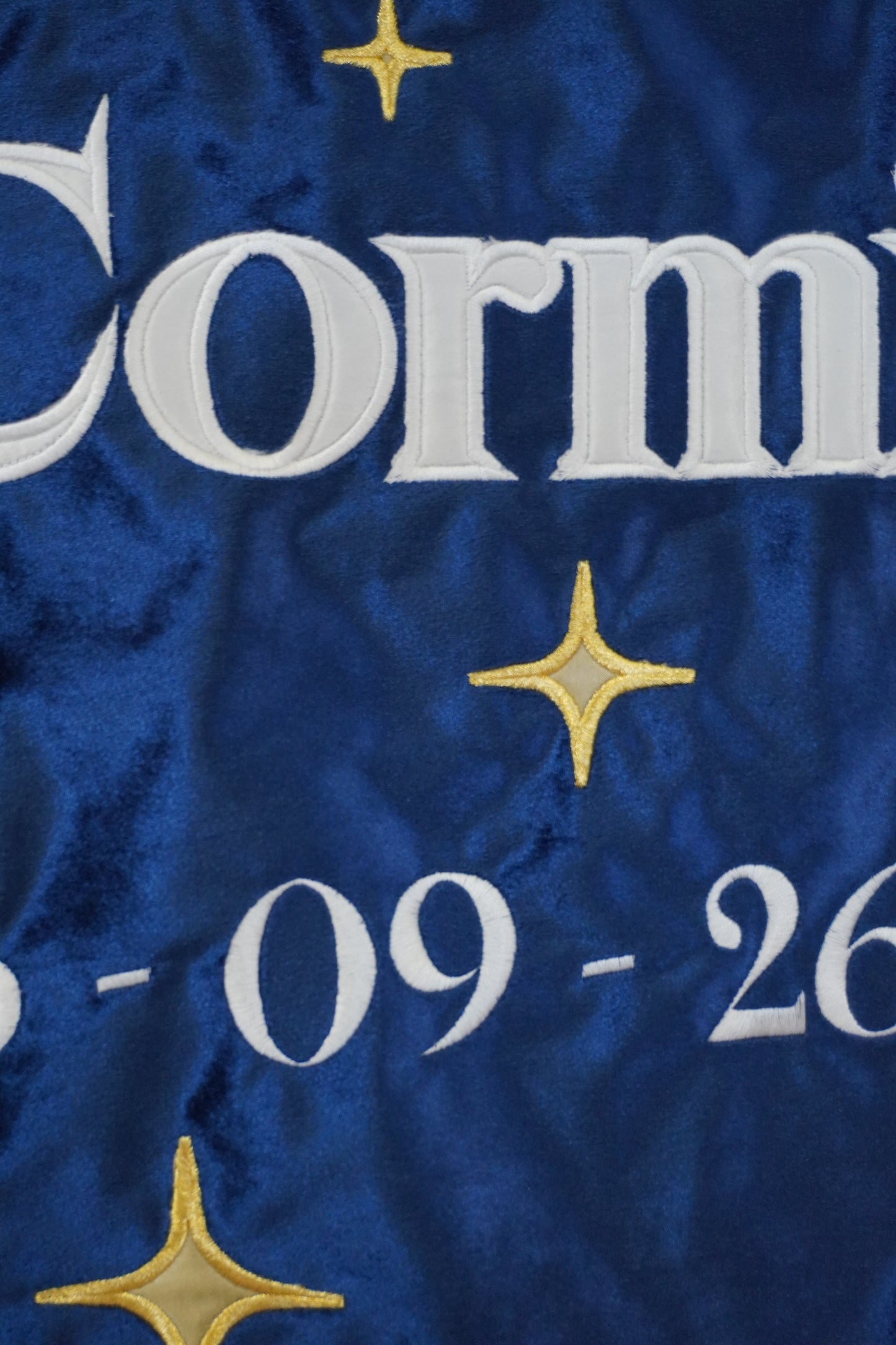Large Custom Text Celestial Wedding Banner - Star Themed Embroidery Design Luxury Velvet Fringing