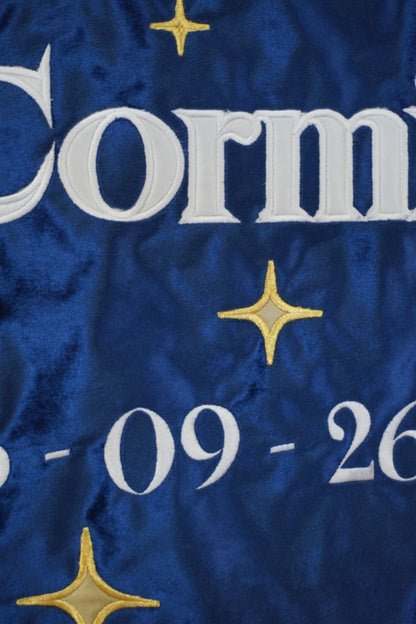 Large Custom Text Celestial Wedding Banner - Star Themed Embroidery Design Luxury Velvet Fringing