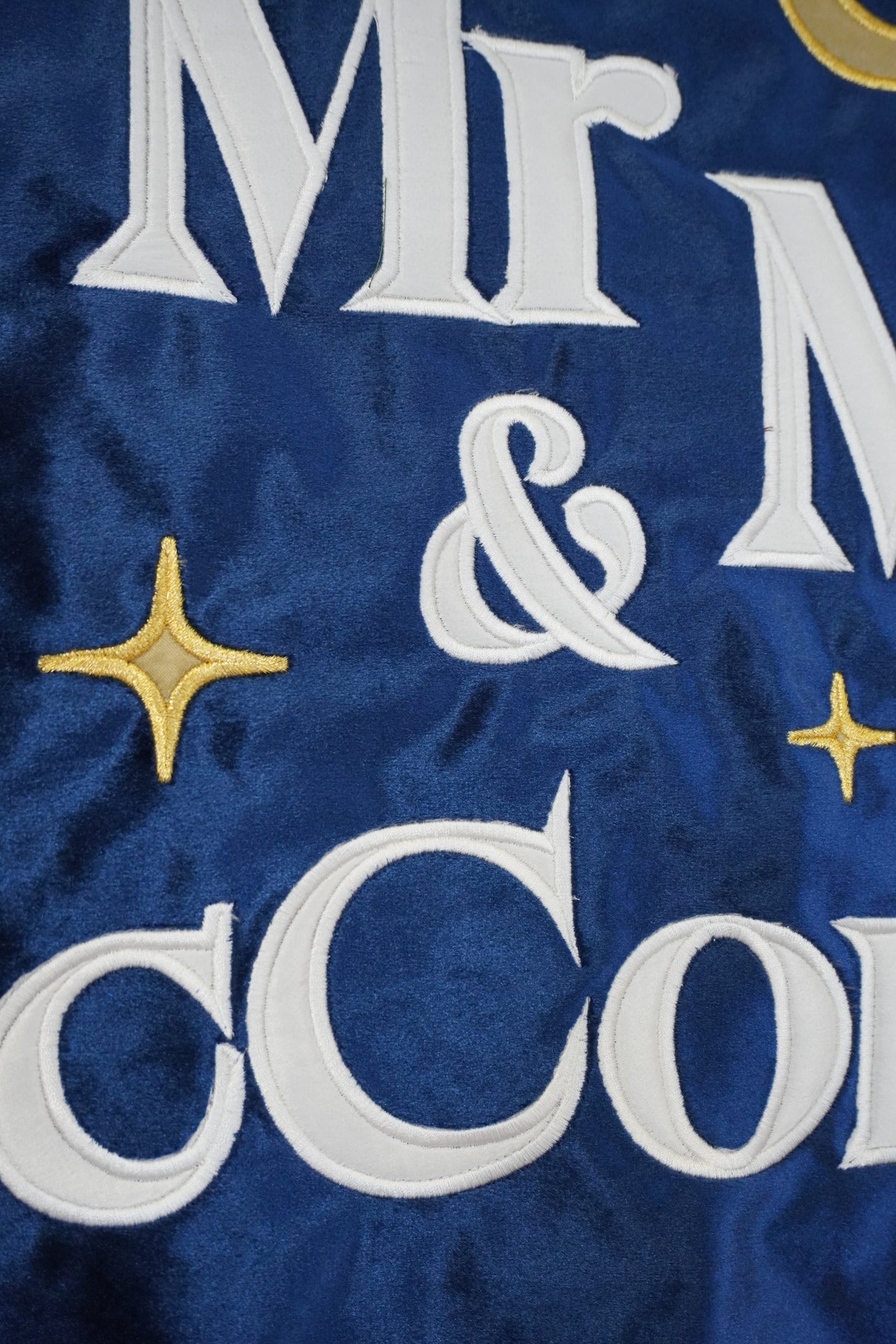 Large Custom Text Celestial Wedding Banner - Star Themed Embroidery Design Luxury Velvet Fringing