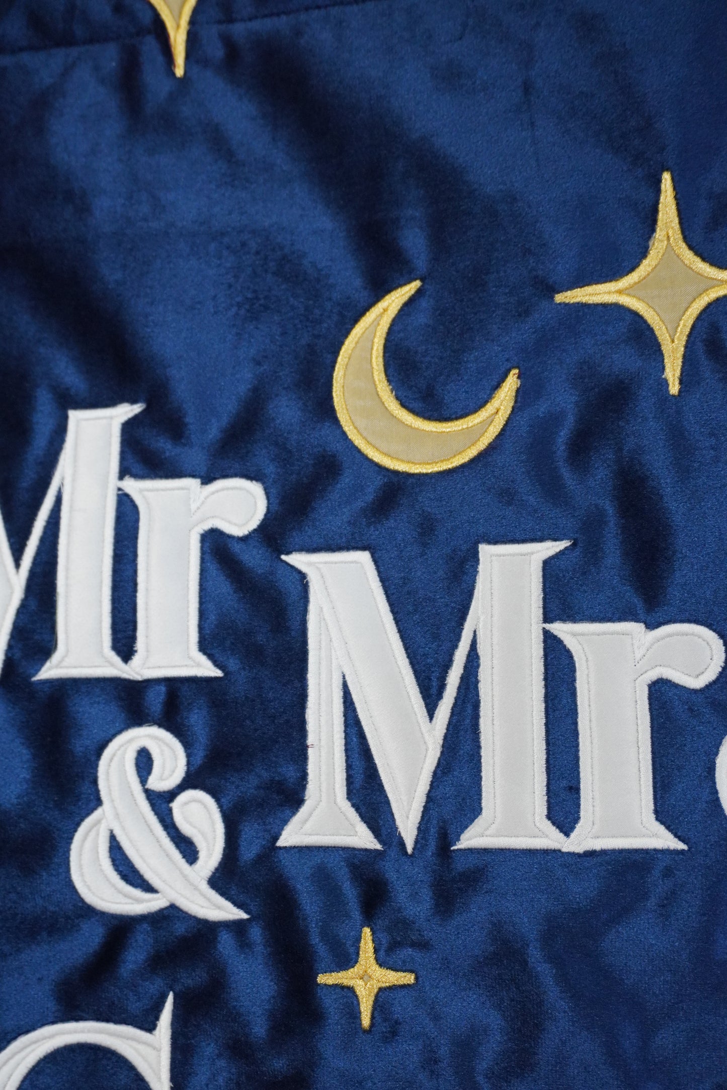 Large Custom Text Celestial Wedding Banner - Star Themed Embroidery Design Luxury Velvet Fringing