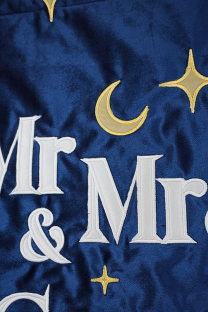 Large Custom Text Celestial Wedding Banner - Star Themed Embroidery Design Luxury Velvet Fringing