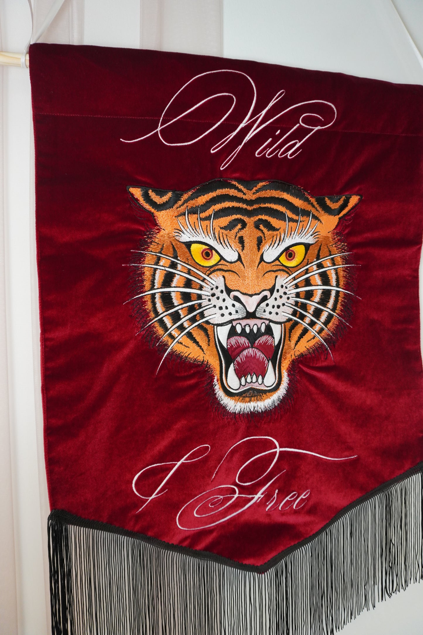 Custom Embroidered Tiger Velvet Banner | Oriental Tattoo Style Wall Art | Luxury Home and Studio Décor & Housewarming Gift