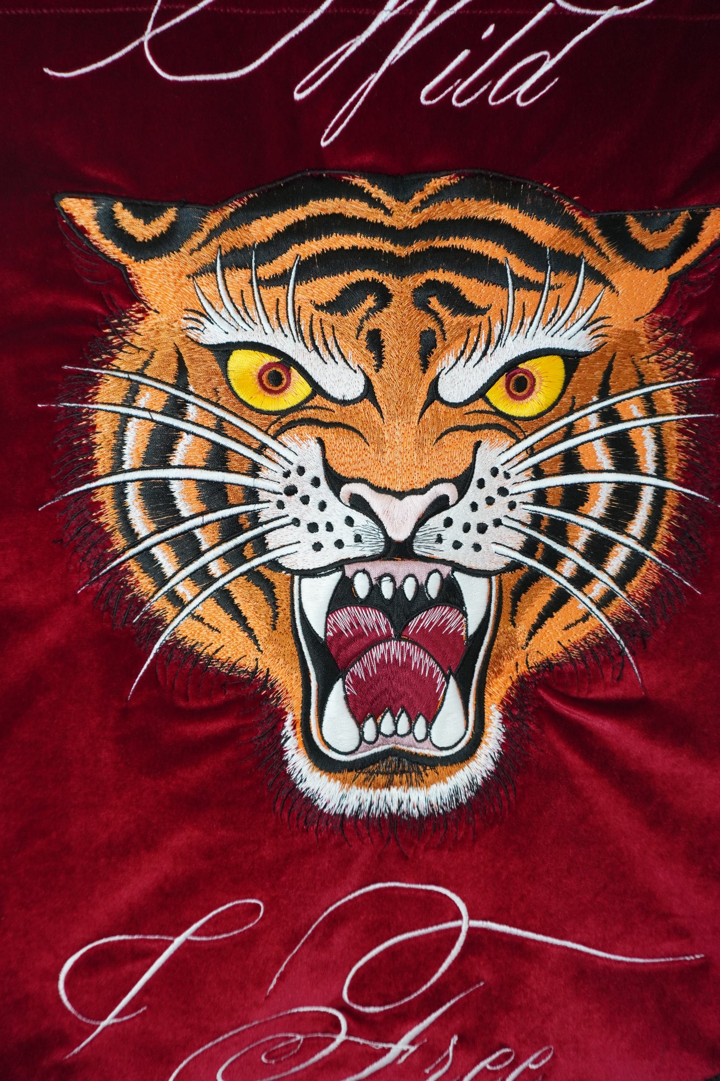 Custom Embroidered Tiger Velvet Banner | Oriental Tattoo Style Wall Art | Luxury Home and Studio Décor & Housewarming Gift