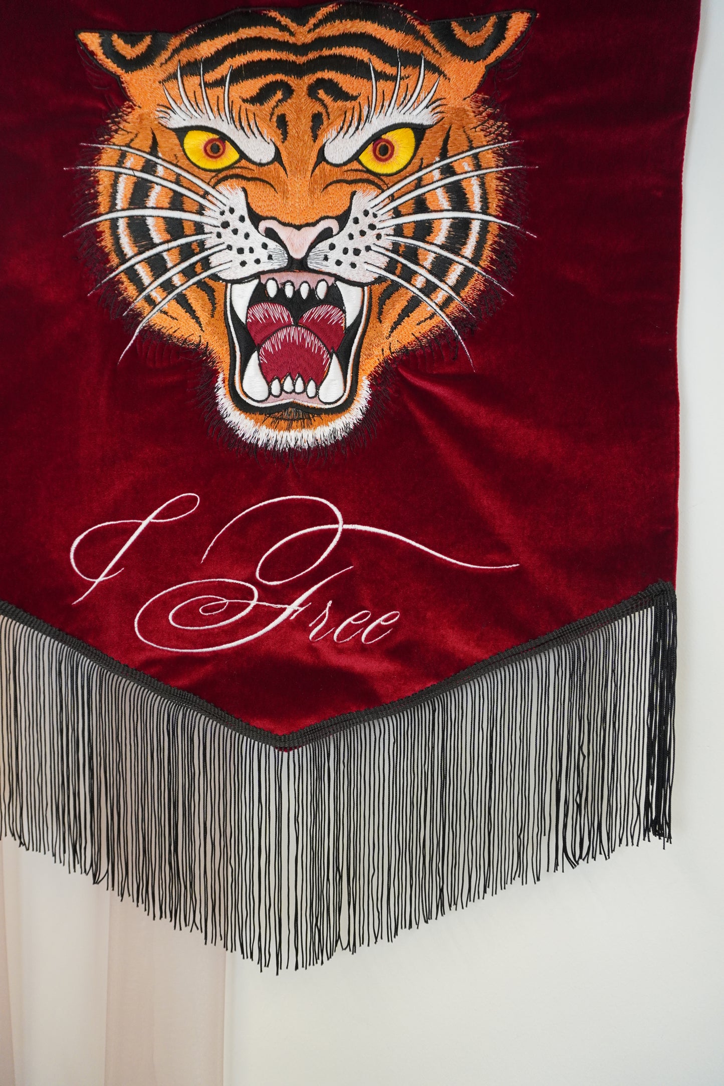 Custom Embroidered Tiger Velvet Banner | Oriental Tattoo Style Wall Art | Luxury Home and Studio Décor & Housewarming Gift