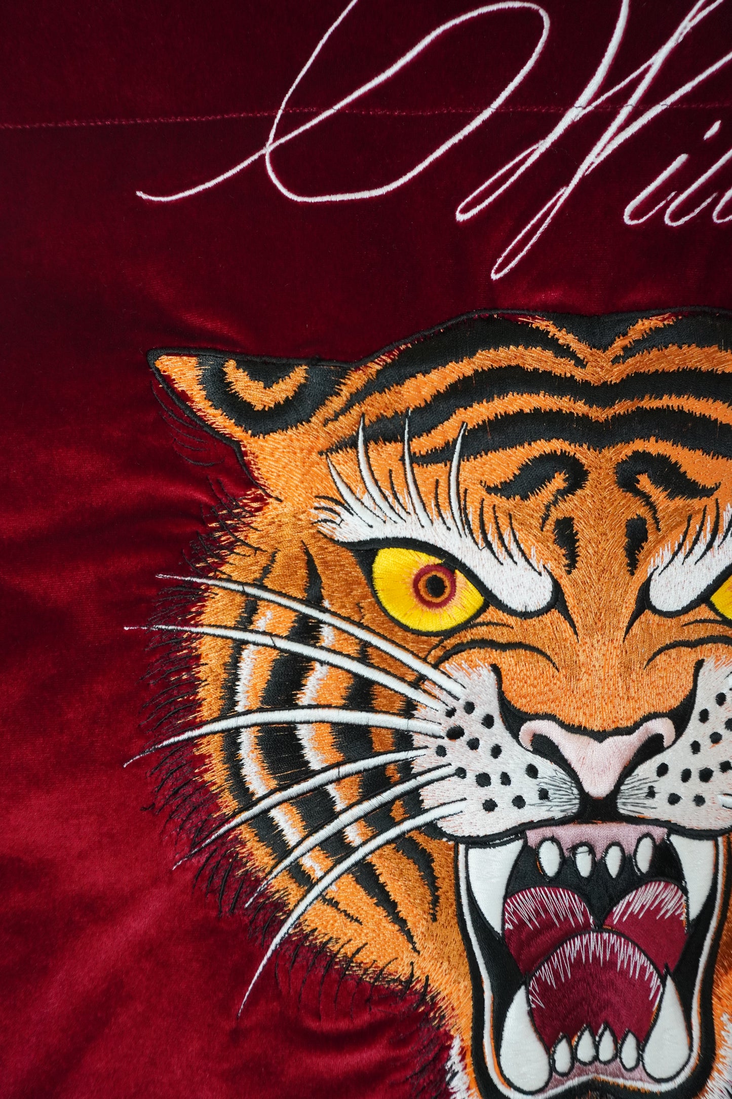 Custom Embroidered Tiger Velvet Banner | Oriental Tattoo Style Wall Art | Luxury Home and Studio Décor & Housewarming Gift