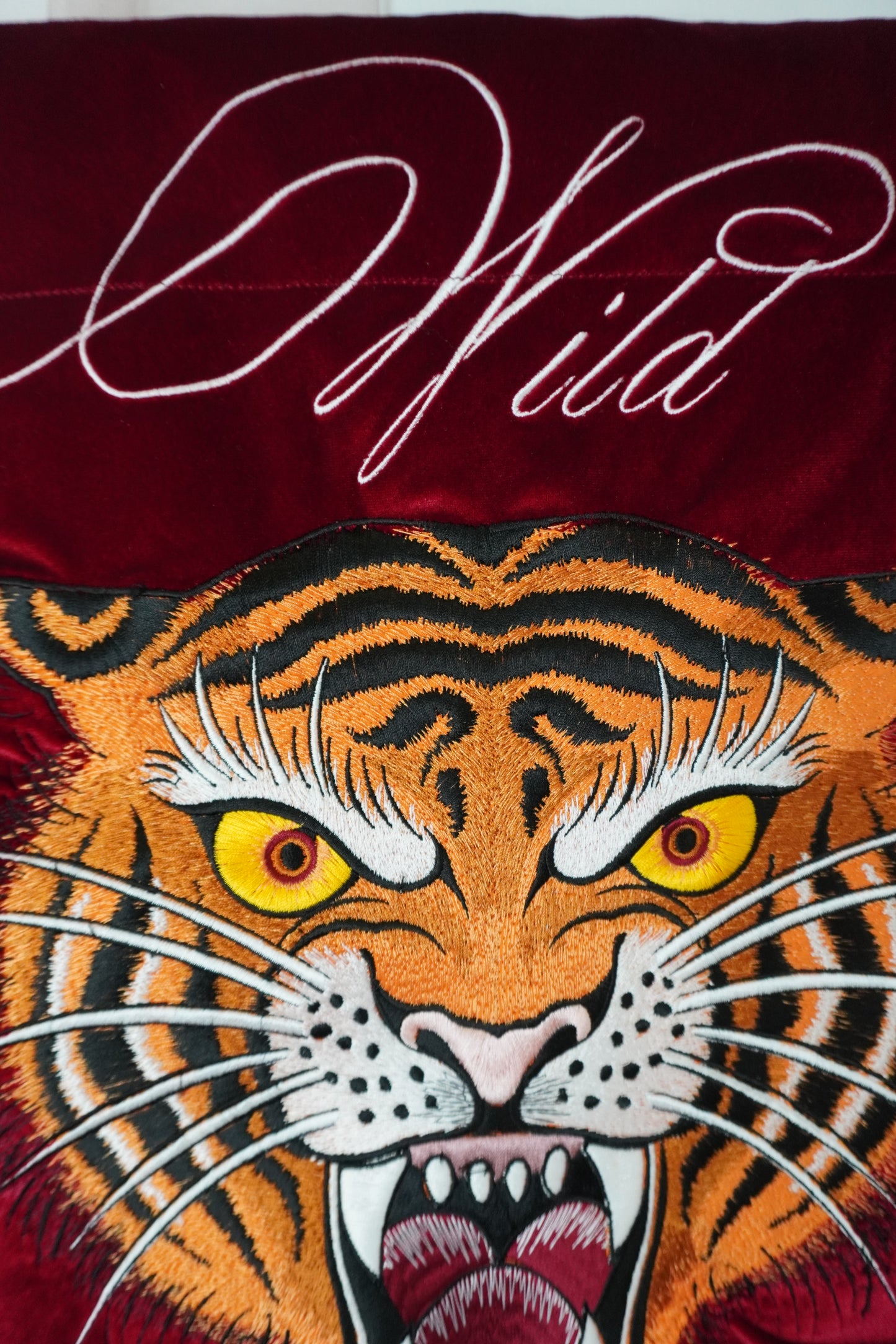 Custom Embroidered Tiger Velvet Banner | Oriental Tattoo Style Wall Art | Luxury Home and Studio Décor & Housewarming Gift