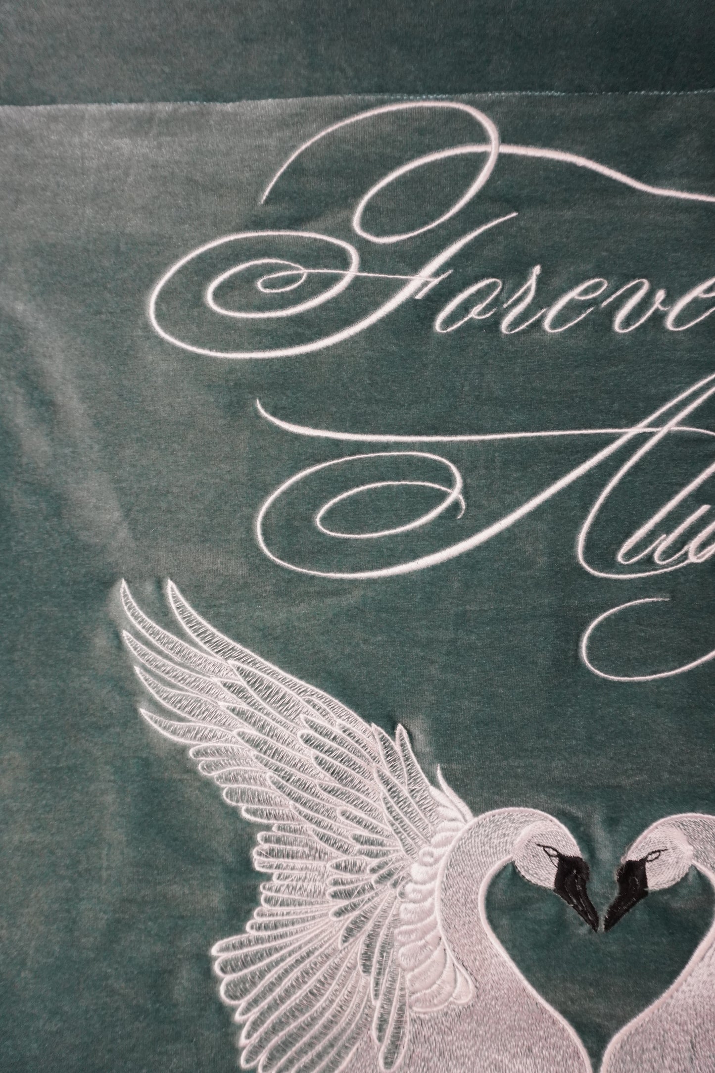 Custom Signature Swan Forever & Always Wedding Banner - Romantic Luxury Embroidered Decor