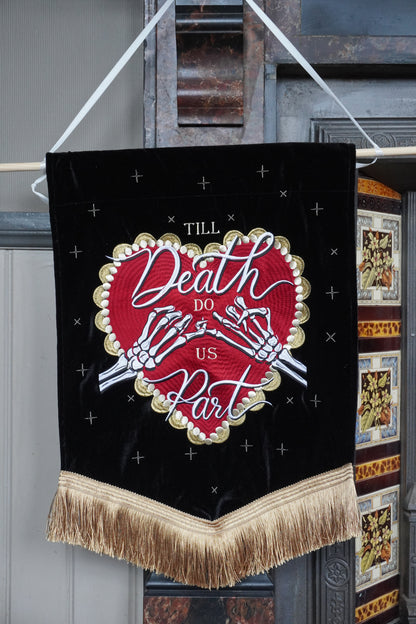 Custom Celestial Heart & Skeleton Banner | Personalised Velvet Wall Art