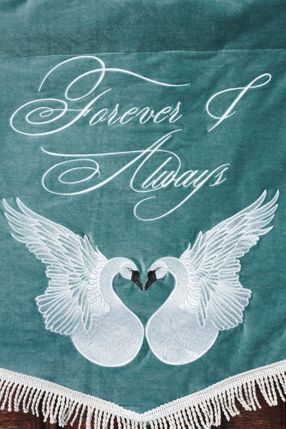 Custom Signature Swan Forever & Always Wedding Banner - Romantic Luxury Embroidered Decor