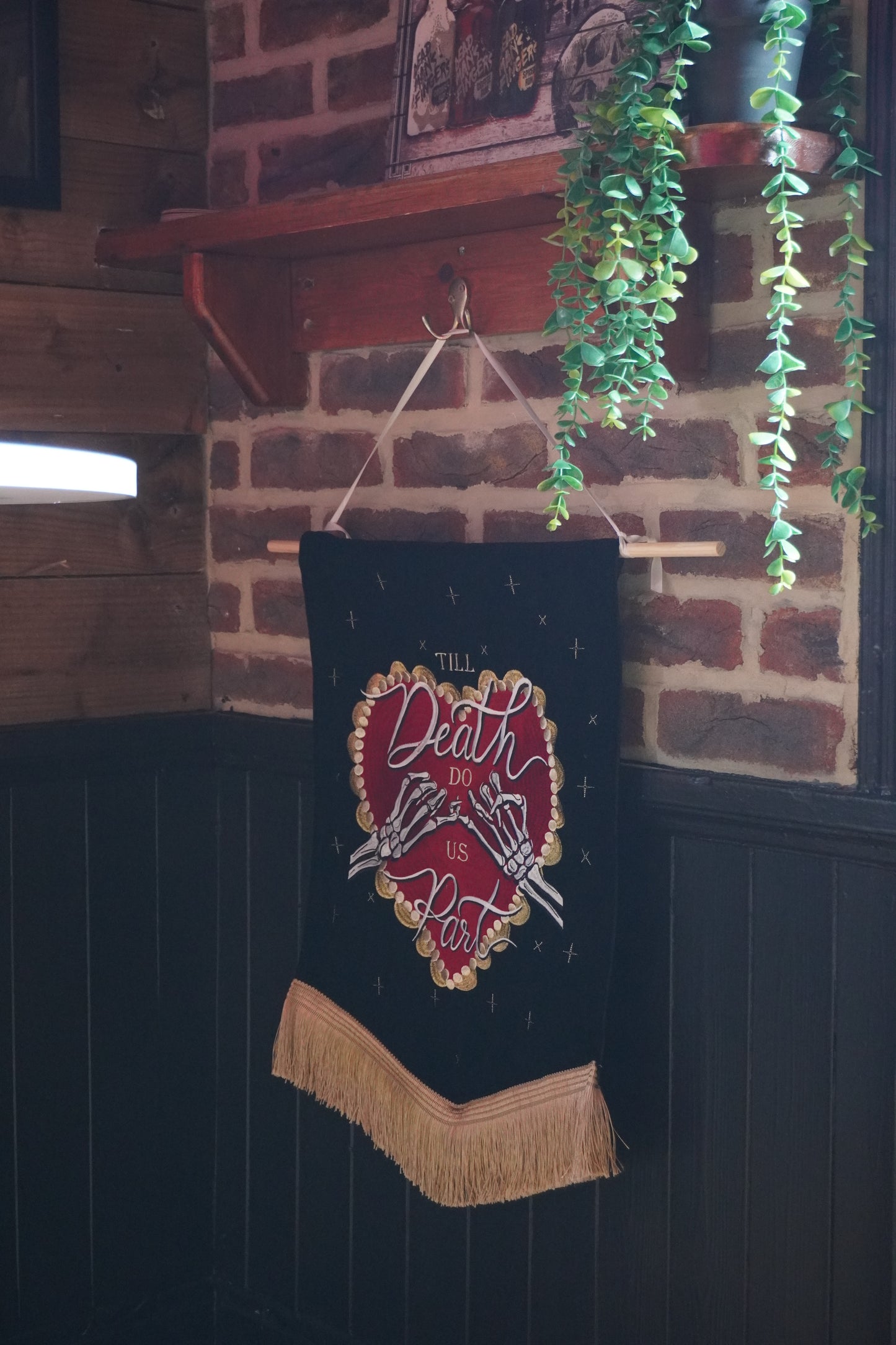 Custom Celestial Heart & Skeleton Banner | Personalised Velvet Wall Art