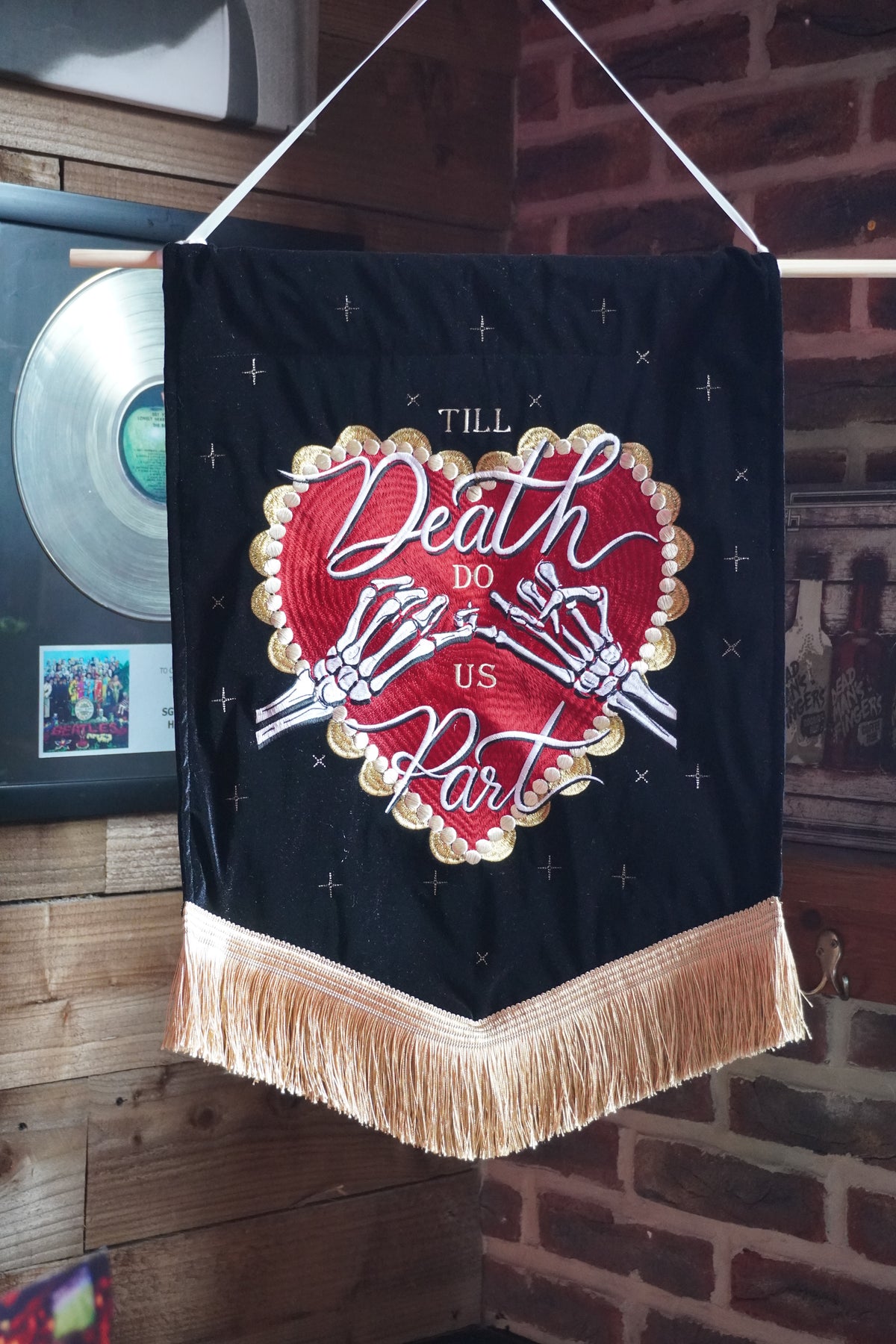 Custom Celestial Heart & Skeleton Banner | Personalised Velvet Wall Art