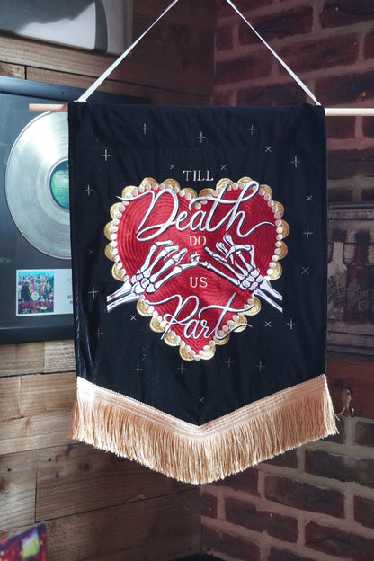 Custom Celestial Heart & Skeleton Banner | Personalised Velvet Wall Art