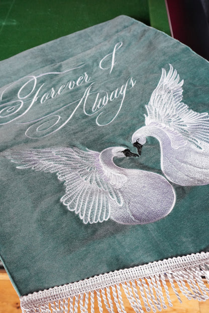 Custom Signature Swan Forever & Always Wedding Banner - Romantic Luxury Embroidered Decor