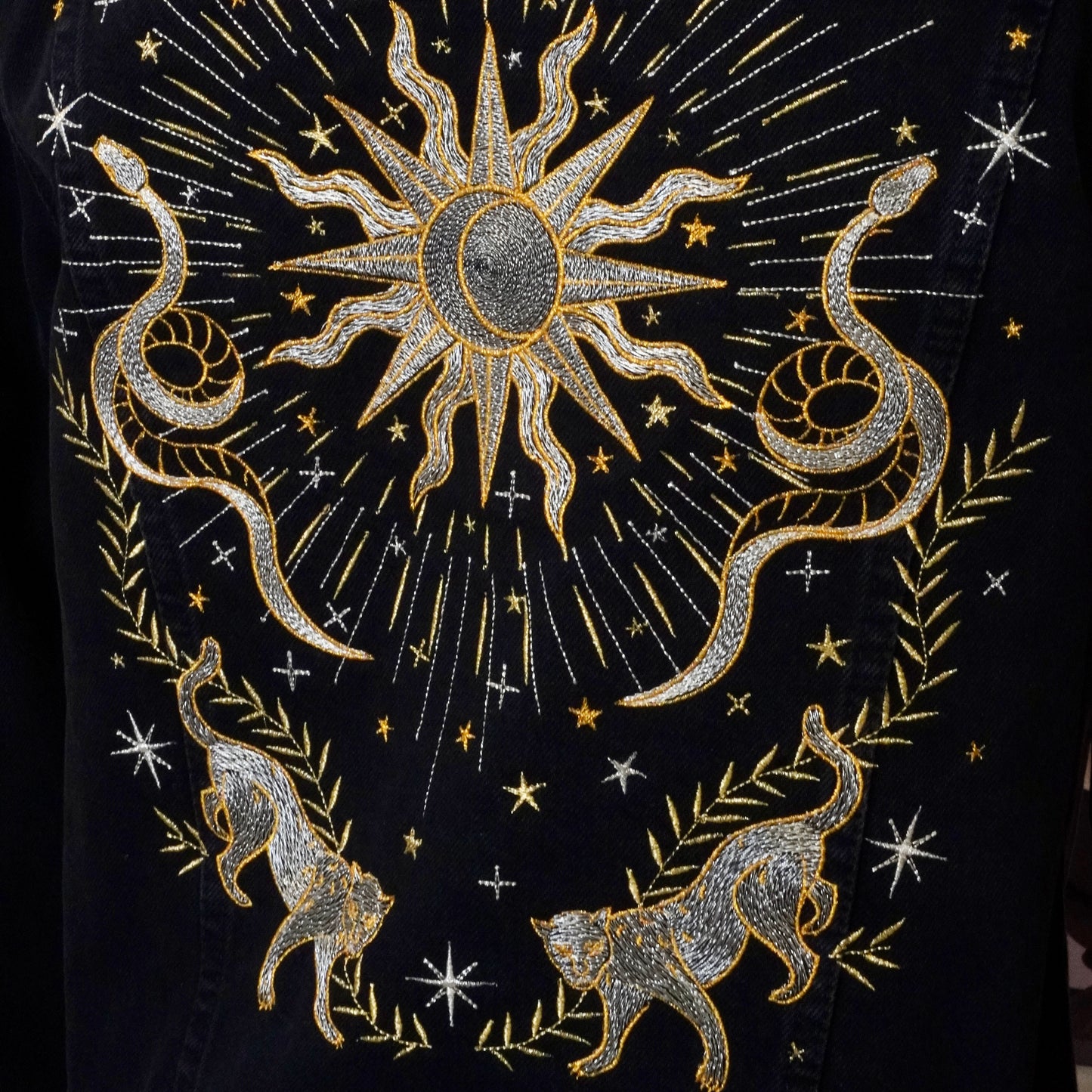 Written in the Stars – Celestial Embroidered Black Denim Jacket