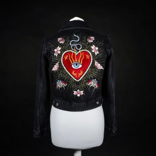 Sacred Heart Embroidered Denim Jacket | Tattoo Inspired Jacket