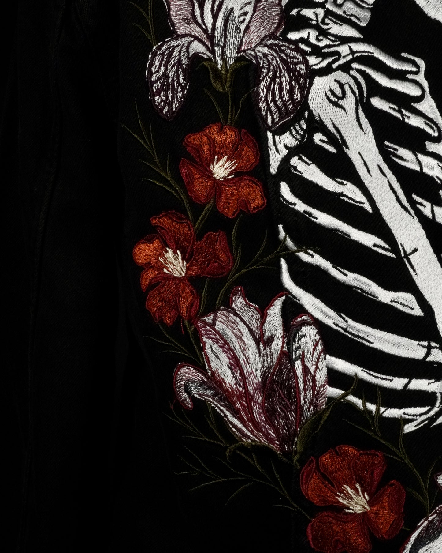 Skeleton Embroidered Bridal Jacket | Black Gothic Alternative Wedding Denim Jacket