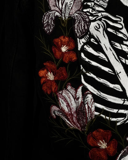 Custom Skeleton Embroidered Bridal Jacket - Black Gothic Alternative Wedding Denim Jacket
